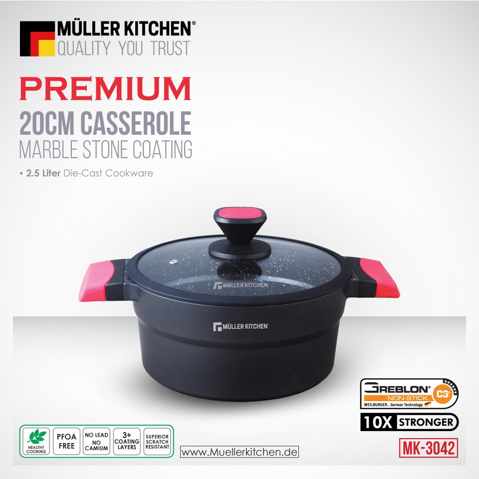 Muller Kitchen 20cm Casserole Marble Stone Coating Die-Cast Casserole